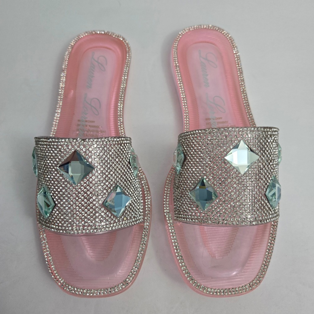 Lauren Lorraine Bianca Rhinestone Crystal Pink Jelly Slide Sandals Size 5.5 NIB
